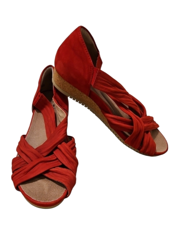 Earth Shoes - Earth Ficis Gemini, Bright Red Open Toe Sandals for Women, 10M